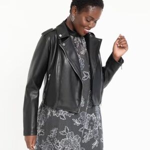 Faux Leather Moto Jacket - Eloquii
